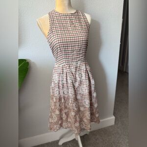Vintage Mango Gingham Midi Dress in Red and White